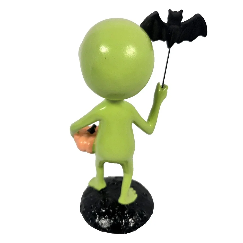 Green Alien Figurine Pumpkin Bat Lab No 10.31 Halloween Decor Spooky Cute